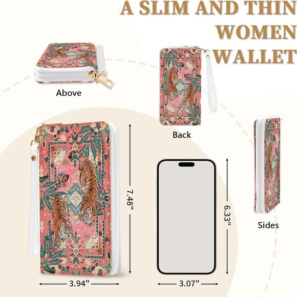 White Tiger Women's RFID Blocking Wallet with Hand Strap, 10 Card Slots & ID Win - Picture 2 of 7